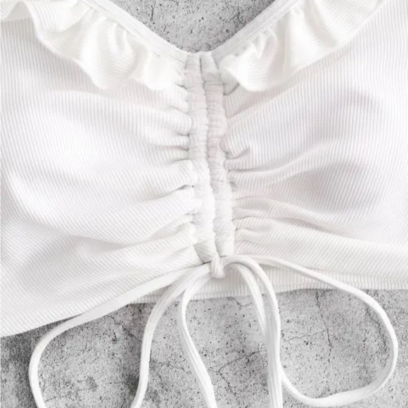 ZAFUL Ribbed Ruffle Cinched Ruched Bikini Top - White S - Picture 3 of 5